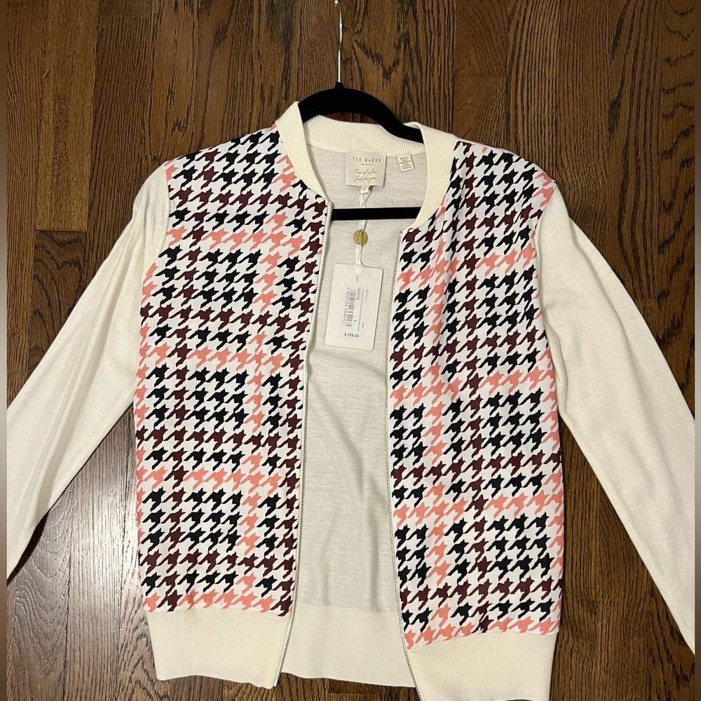 Ted Baker - Brand NEW with TAGS! Houndstooth printed knitted bomber cardigan.